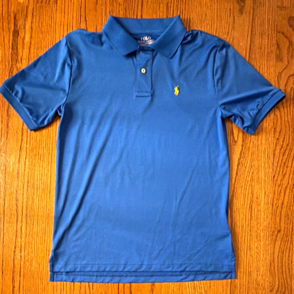 Polo Ralph Lauren Performance Boy's Blue Solid Short Sleeve Polo Shirt L 14/16